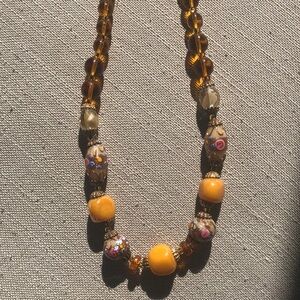 Vintage floral and amber toned beaded necklace